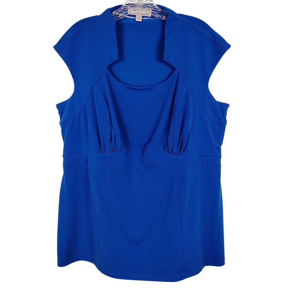 Simonton Says Womens 1X Cutout Neckline Blouse Royal Blue Stretch Officecore